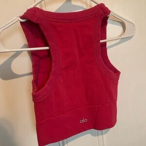 ALO Crop High Neck Bra: NEW NEVER WARN: Ribbed Pink, Size Small